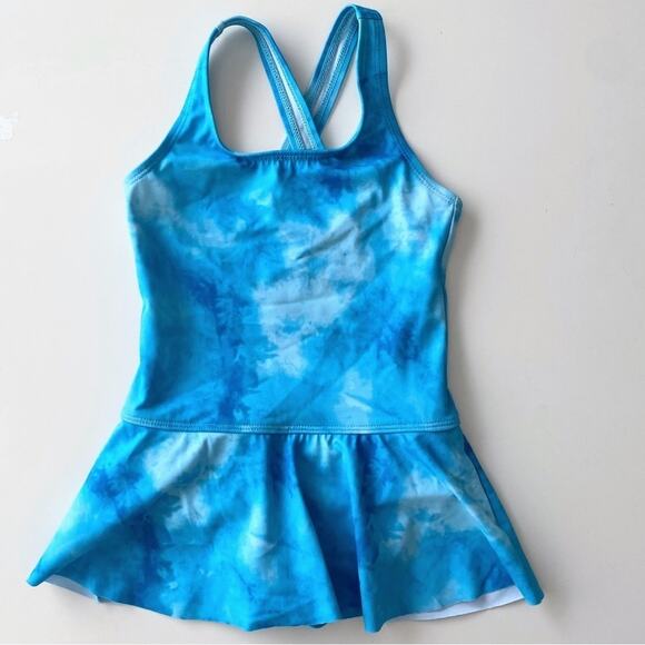 Lands' End Girl's One Piece Blue Skirt Tank Swimsuit Size 4 - Picture 1 of 4